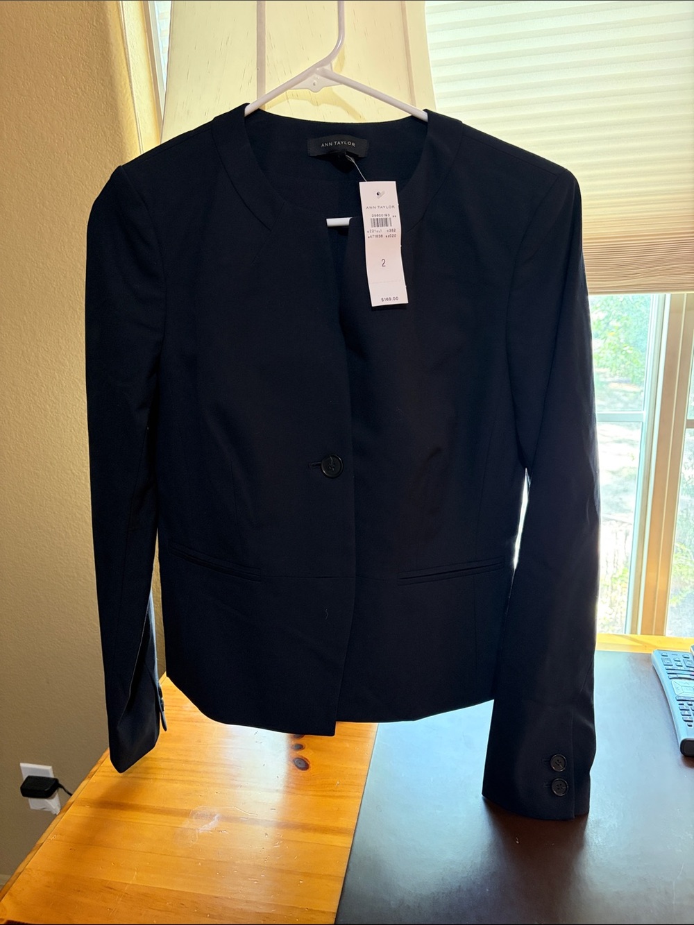 Ann Taylor Black Collarless Single-Button Suit Jacket